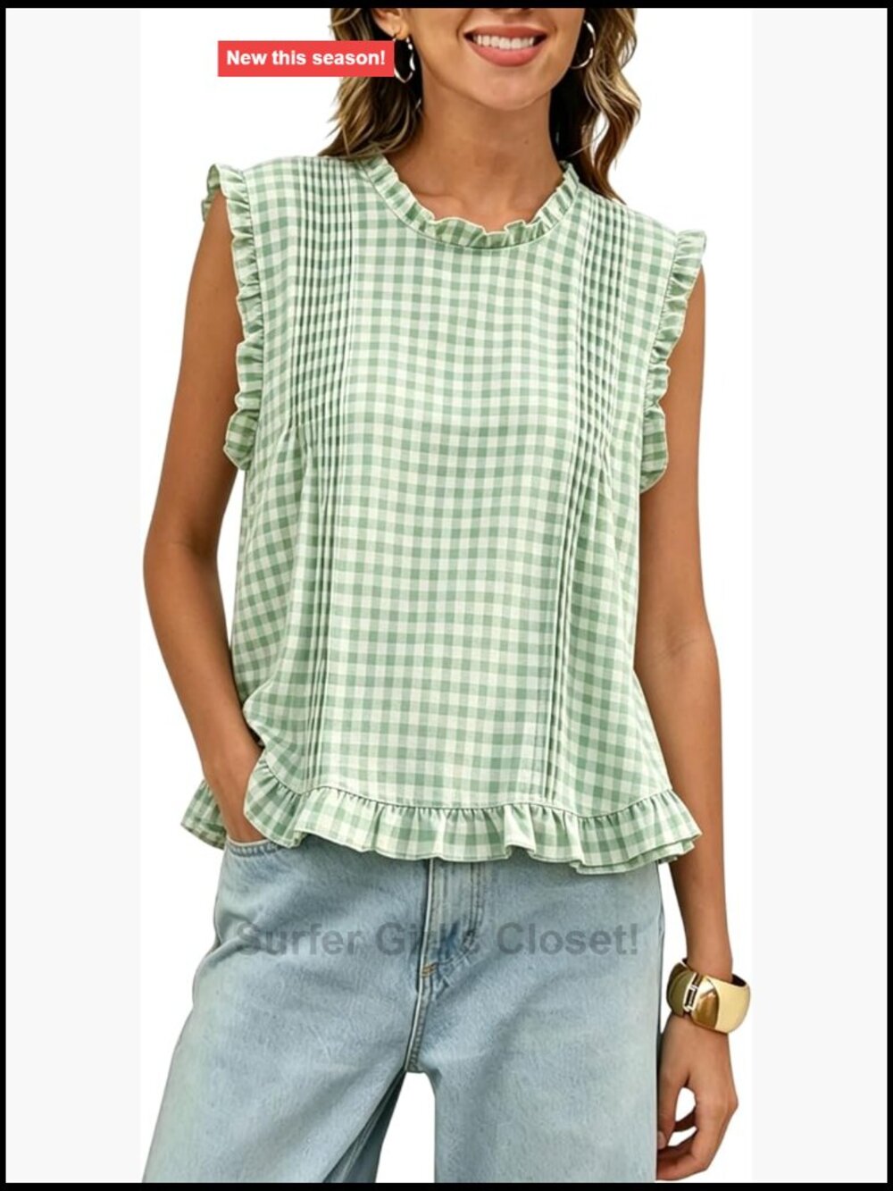 Womens Sleeveless Plaid Tank Top Retro Back Button Closure Vest